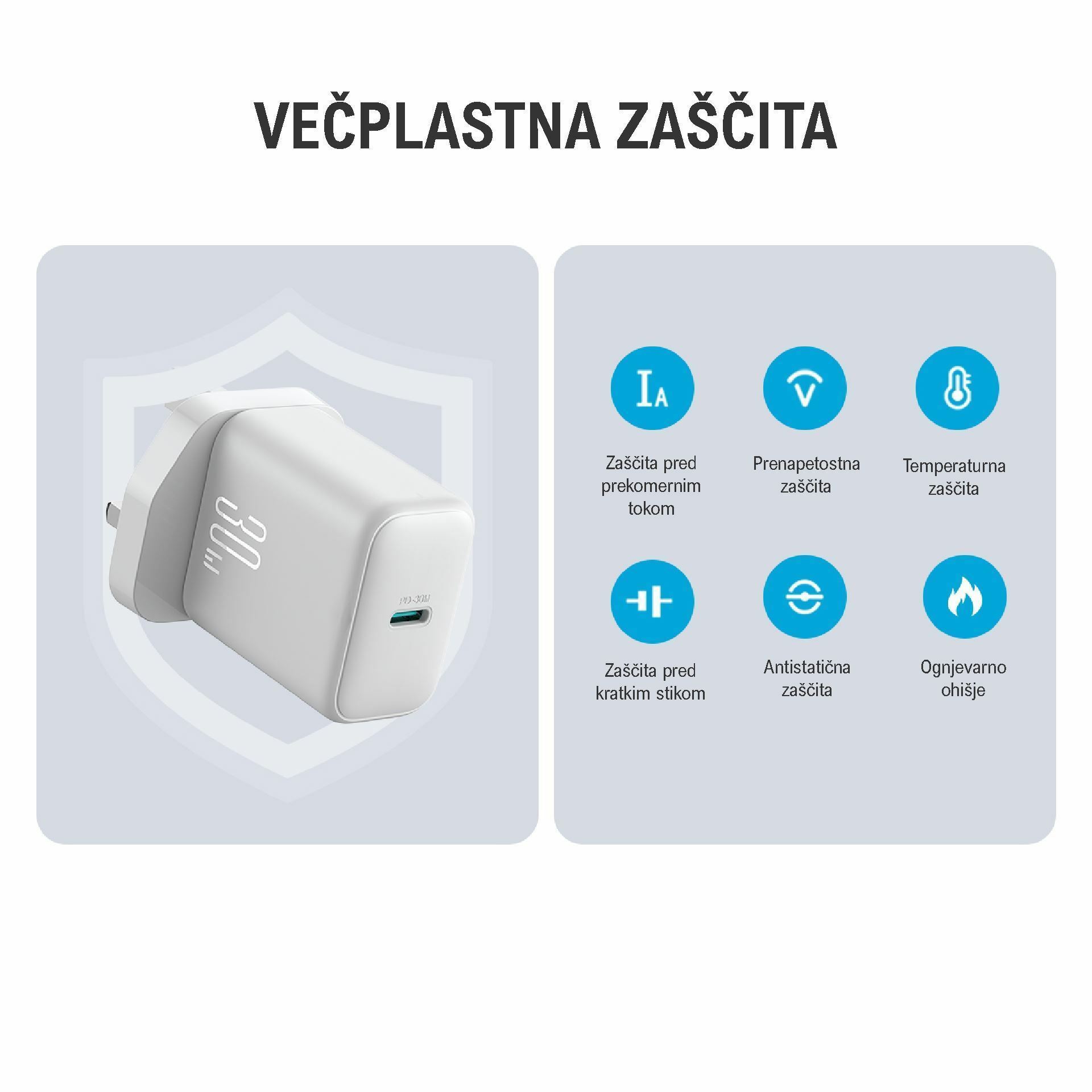 Joyroom polnilec 30W USB TipC GaN PD + kabel bel JR-TCF24 — slika 3