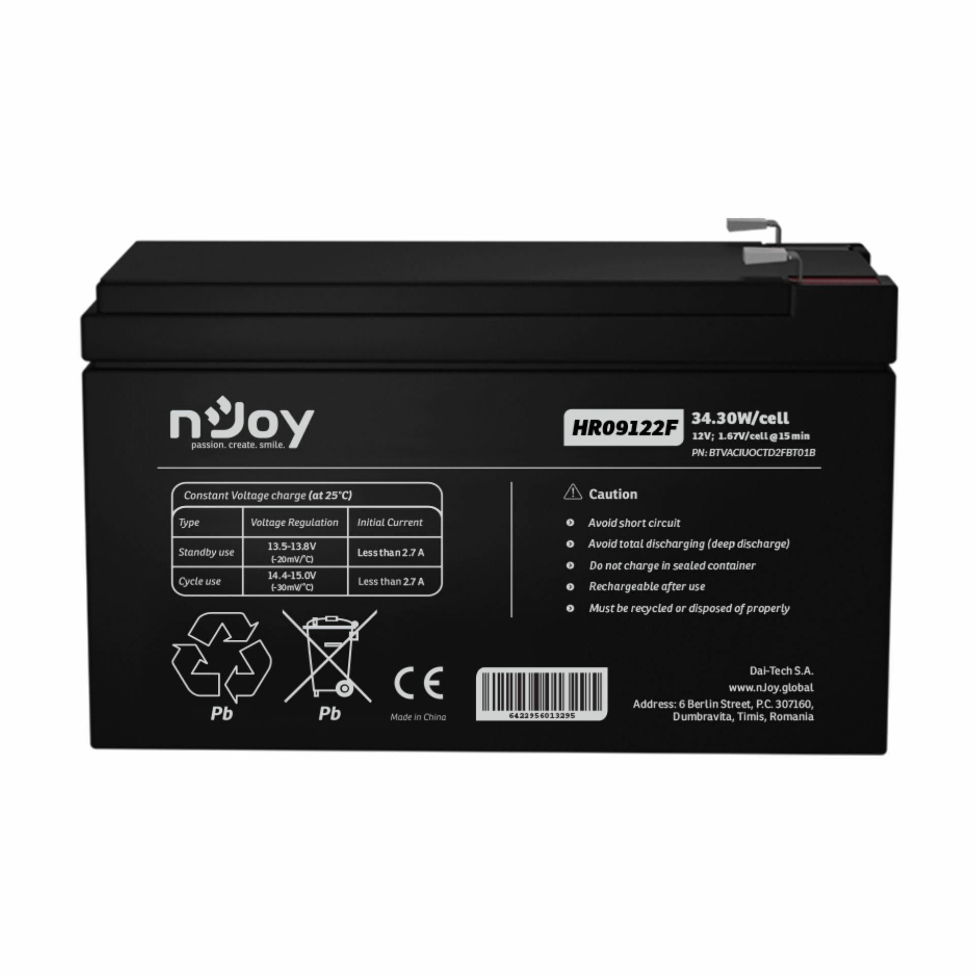 nJoy akumulator 12V/9Ah HR09122F — slika 2