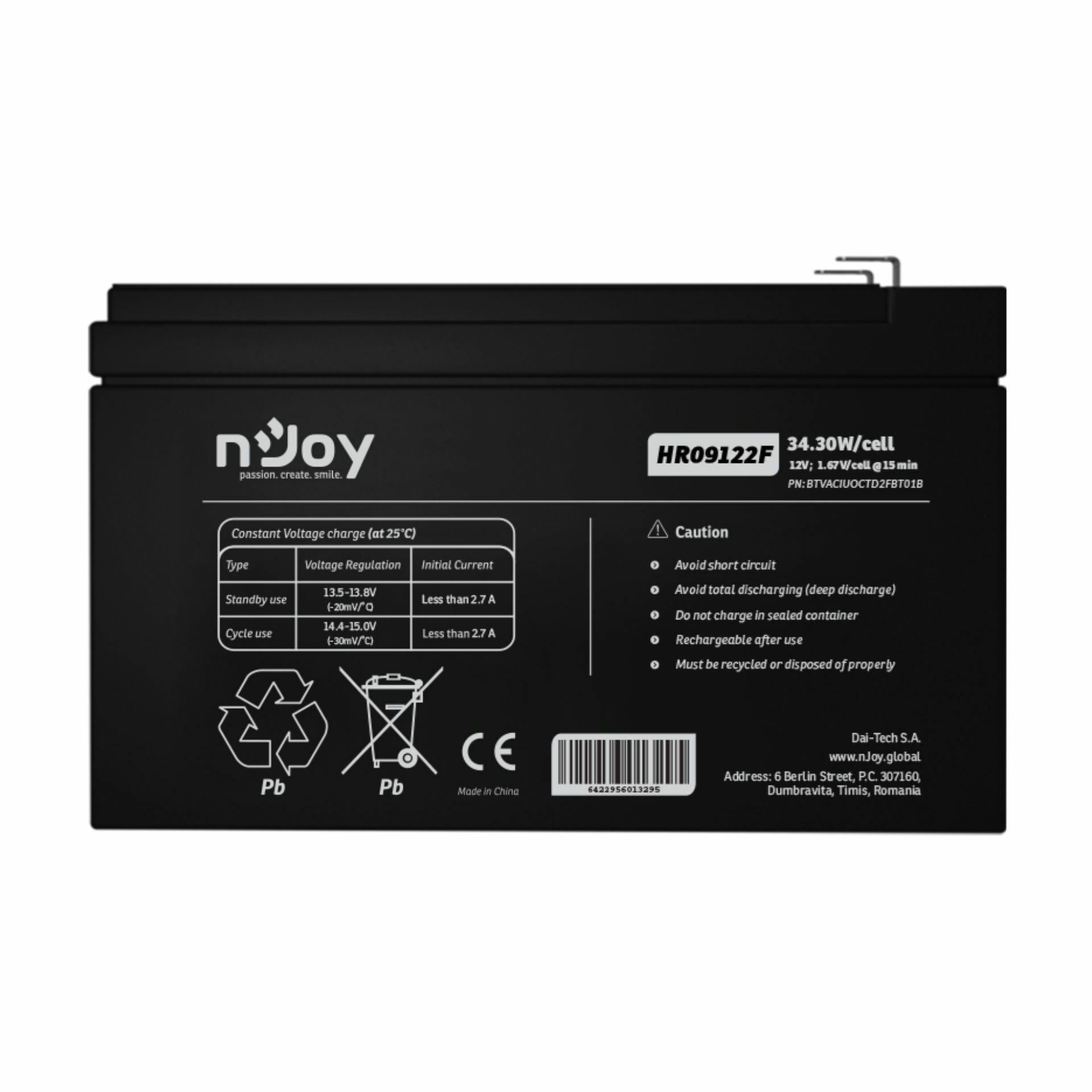 nJoy akumulator 12V/9Ah HR09122F — slika 3