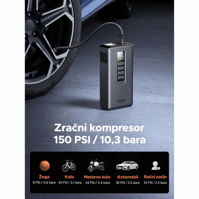 Ugreen 10000mAh prenosna baterija za zagon avta s kompresorjem — slika 2