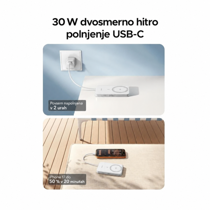 Ugreen 15W 10000mAh Qi2 prenosna baterija - bela — slika 3