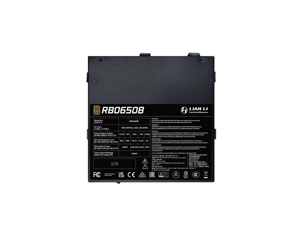 Napajalnik ATX Lian Li RB 650W, 80PLUS Bronze, PCIe 5.1, ATX 3.1, S.Mod., črn, RB0650 — slika 4
