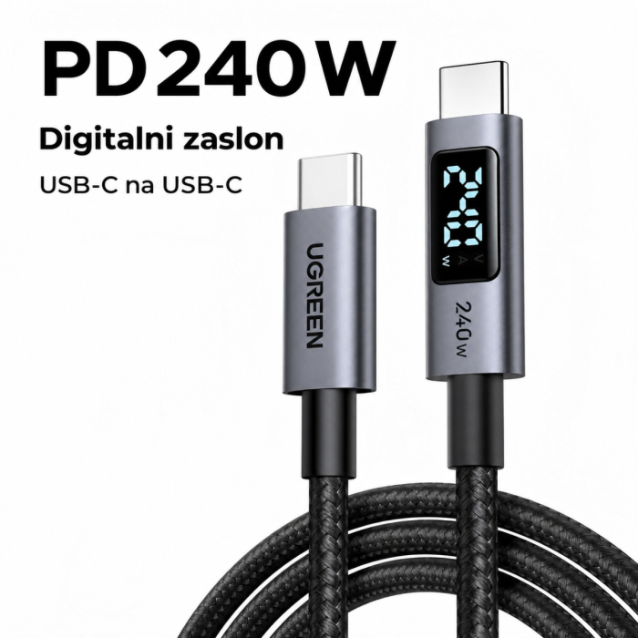Ugreen USB-C na USB-C PD 3.0 polnilni kabel 240W, 1M
