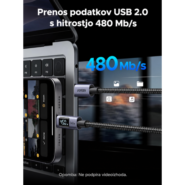 Ugreen USB-C na USB-C PD 3.0 polnilni kabel 240W, 1M — slika 3