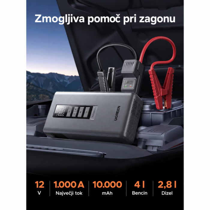 Ugreen 10000mAh prenosna baterija za zagon avta s kompresorjem